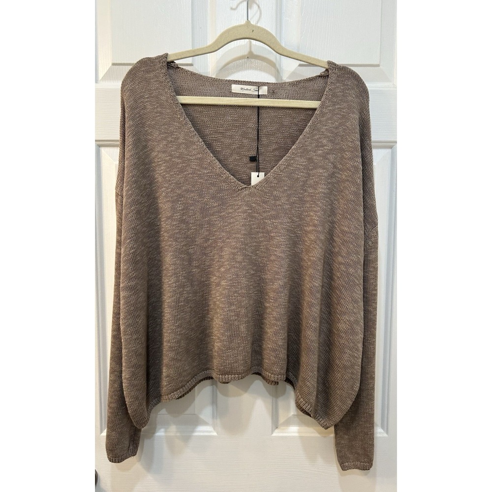 NWT Mustard Seed Oversized V Neck Sweater Sz L Boho Casual Minimalist Lagenlook